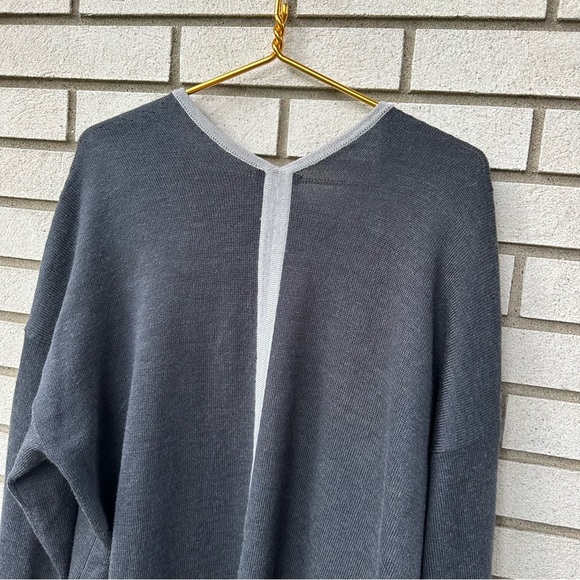 Eileen Fisher Merino Wool Open Front Cardigan Gray Contrast Trim Sustainable - Picture 11 of 13
